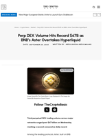 Perp DEX Volume Hits Record $67B as BNB’s Aster Overtakes Hyperliquid