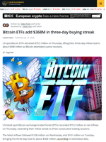 Bitcoin ETFs Extend Inflows as BTC Briefly Hits $65K
