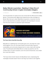 Baby Bitcoin Launches, Starting A New Era of Community-Driven Crypto Innovation Begins - Visionary Financial