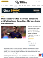 Manchester United monitors Barcelona midfielder Marc Casadó as Monaco leads transfer race