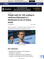 Vitalik calls for 10X scaling to reinforce Ethereum’s L1 dominance in an L2-heavy world