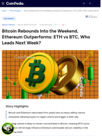 Bitcoin Rebounds Into the Weekend, Ethereum Outperforms: ETH vs BTC, Who Leads Next Week?