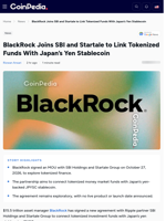 BlackRock Join SBI and Startale to Link Tokenized Funds With Yen