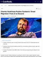 Charles Hoskinson Pushes Cardano’s ‘Great Migration’ From X to Discord