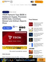 TRON Network Tops $83B in Stablecoin Supply, Processes $20B Daily; CoinDesk, Messari and Arkham Reports Show – Press release Bitcoin News