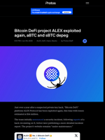 Bitcoin DeFi project ALEX exploited again, aBTC and sBTC depeg