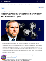 Ripple CEO Brad Garlinghouse Says Clarity Act Window is ‘Open’