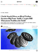 Circle Stock Dives as Rival Tether Secures Big Four Audit, Crypto Bill Threatens Stablecoin Yield - Decrypt