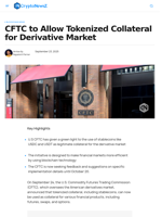 CFTC to Allow Tokenized Collateral for Derivative Market