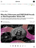Bitcoin, Ethereum and XRP Hold Steady as 'Red September' Kicks Off - Decrypt