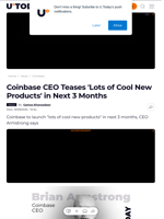 Coinbase CEO Teases 'Lots of Cool New Products' in Next 3 Months - U.Today