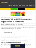 Good News for XRP and DOGE? Coinbase Unveils Wrapped Versions on Base Network