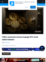 Tether wzmacnia rezerwy, kupując BTC warte miliard dolarów