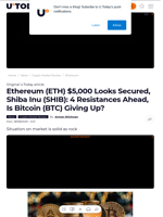 Ethereum (ETH) $5,000 Looks Secured, Shiba Inu (SHIB): 4 Resistances Ahead, Is Bitcoin (BTC) Giving Up? - U.Today