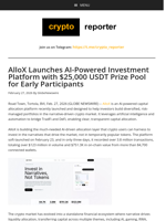 AlloX Launches AI-Powered Investment Platform with $25,000 USDT Prize Pool for Early Participants