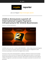 2328.io Announces Launch of International Crypto Payment Infrastructure for Online Businesses