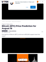 Bitcoin (BTC) Price Prediction for August 18 - U.Today