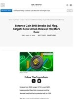 Binance Coin BNB Breaks Bull Flag, Targets $750 Amid Maxwell Hardfork Buzz