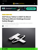 S&P Gives Tether's USDT Its Worst Rating as Bitcoin Holdings Exceed Safety Margin - CoinCentral