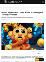 Machi Big Brother Loses $75M in Leveraged Trading Collapse - DailyCoin