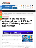 Bitcoin slump may rebound up to 21% in 7 days if history repeats: Economist - The Crypto News Wire