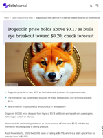 Dogecoin price holds above $0.17 as bulls eye breakout toward $0.20; check forecast - CoinJournal