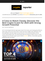 4 Coins to Watch Closely: Discover the Best Crypto to Join for 2025 with Strong Growth Potential
