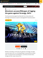 Strategy Supporters Say JPMorgan's BTC Product Biases It against DATs