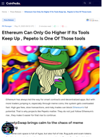 Ethereum Can Only Go Higher If Its Tools Keep Up , Pepeto Is One Of Those tools