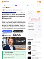 Bitcoin Can Win Whether AI Boom Continues or Crashes: Bitwise CIO