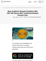 New Academic Research Explains Why XRP Still Moves With Traditional Markets During Crises