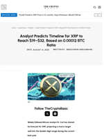Analyst Predicts Timeline for XRP to Reach $19–$32, Based on 0.00012 BTC Ratio