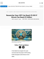 Researcher Says XRP Can Reach $1,000 If Bitcoin Can Reach $1 Million