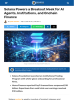 Solana Powers a Breakout Week for AI Agents, Onchain Finance