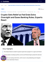 Crypto Gets Relief as Fed Ends Extra Oversight and Eases Banking Rules; Experts React