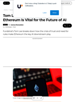 Tom Lee Breaks Down 2 Reasons Ethereum Is Vital for the Future of AI - U.Today