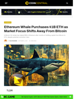 Ethereum Whale Purchases $1B ETH as Market Focus Shifts Away From Bitcoin