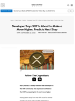 Developer Says XRP Is About to Make a Move Higher, Predicts Next Stop