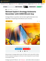 Michael Saylor's Strategy Starts November With $45m Bitcoin Purchase