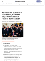 It's Been The 'Summer of Stablecoins,' Goldman Says. Will Traditional Finance Be Upended?