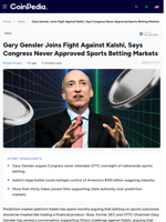 Gary Gensler Joins Fight Against Kalshi, Says Congress Never
Approved Sports Betting Markets