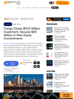 Cango Closes $10.5 Million Investment, Secures $65 Million in New Equity Commitments – News Bytes Bitcoin News