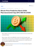 Bitcoin Price Prediction March 2026: Macroeconomist Says BTC Will Hit $100K