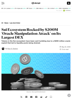 Sui Ecosystem Rocked by $200M ‘Oracle Manipulation Attack’ on Its Largest DEX - Decrypt