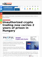 Unauthorized crypto trading now carries 2 years of prison in Hungary - The Crypto News Wire