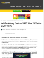 MultiBank Group Confirms $MBG Token TGE Set for July 22, 2025