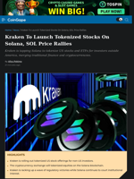 Kraken To Launch Tokenized Stocks On Solana, SOL Price Rallies