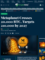 Metaplanet Crosses 20,000 BTC, Targets 210,000 by 2027 - Crypto Daily