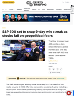 S&P 500 set to snap 9-day win streak as stocks fall on geopolitical fears