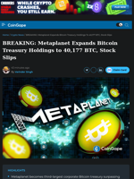 BREAKING: Metaplanet Expands Bitcoin Treasury Holdings to 40,177 BTC, Stock Slips